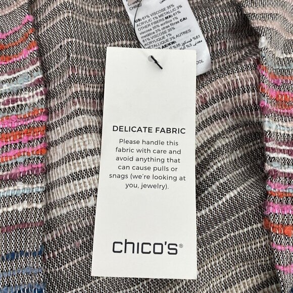 Chicos OS Striped Viscose Knit Metallic Poncho Shawl Fringe NWT - Picture 6 of 8